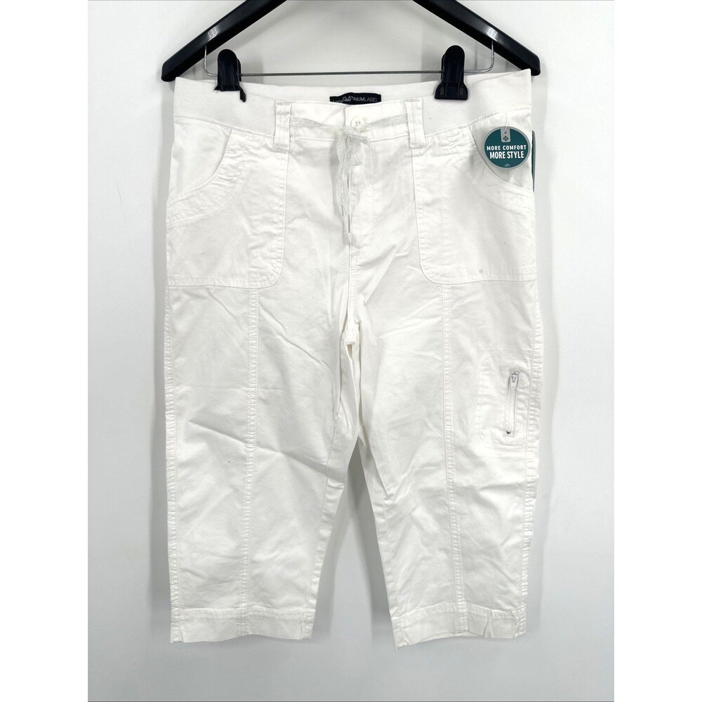 Lee Womens Capri Pants 14 White Relaxed Fit Cotton Stretch Casual Drawstring NEW